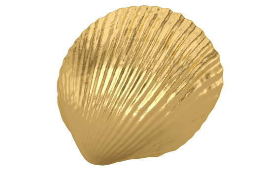 Golden shell isolated on white background. 3D illustration. 3D render.