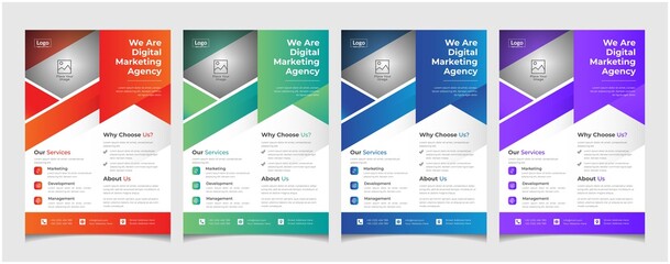 Modern Corporate Business Flyer Template Design, Four Color Combination With Attractive Gradient, Creative Layout and Simple Layer Arrangement, Easily Editable File