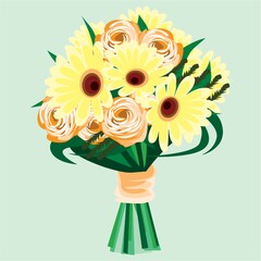 a bouquet of sunflowers and rose flowers