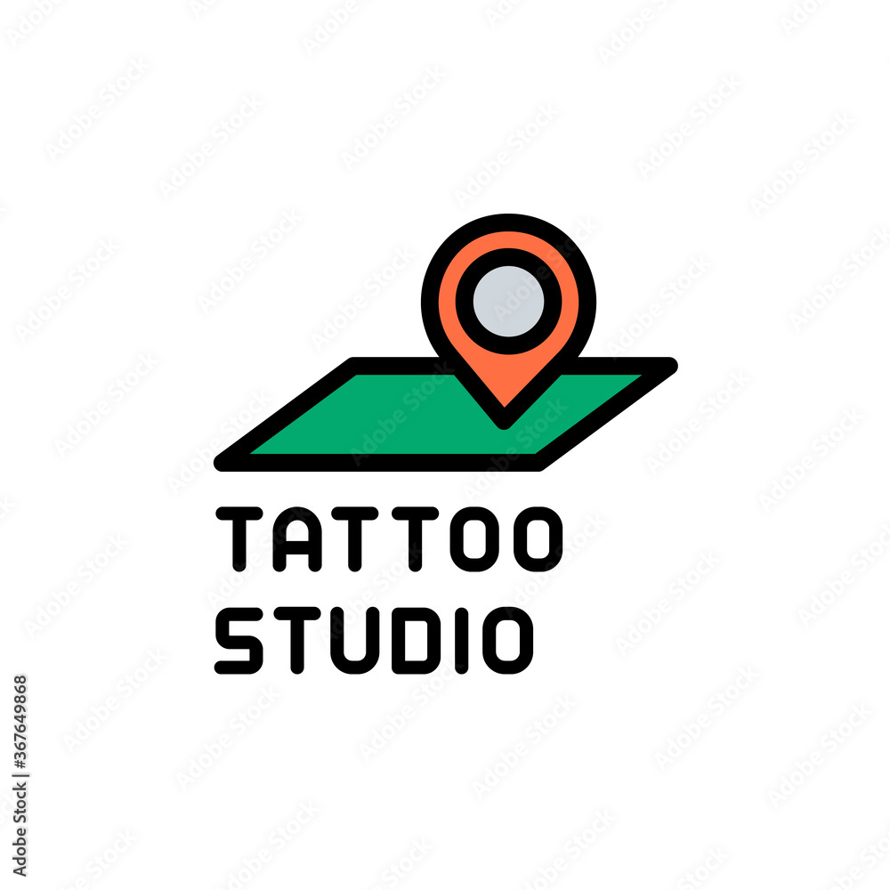 Poster tattoo studio, location, map icon. simple color with outline vector elements of tattooing icons for 