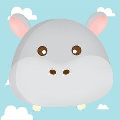 hippopotamus face on cloud background