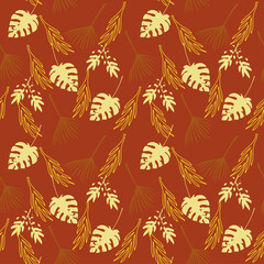 Hipster Tropical Vector Seamless Pattern. Banana Leaves Monstera Dandelion Feather Tropical Seamless Pattern. 