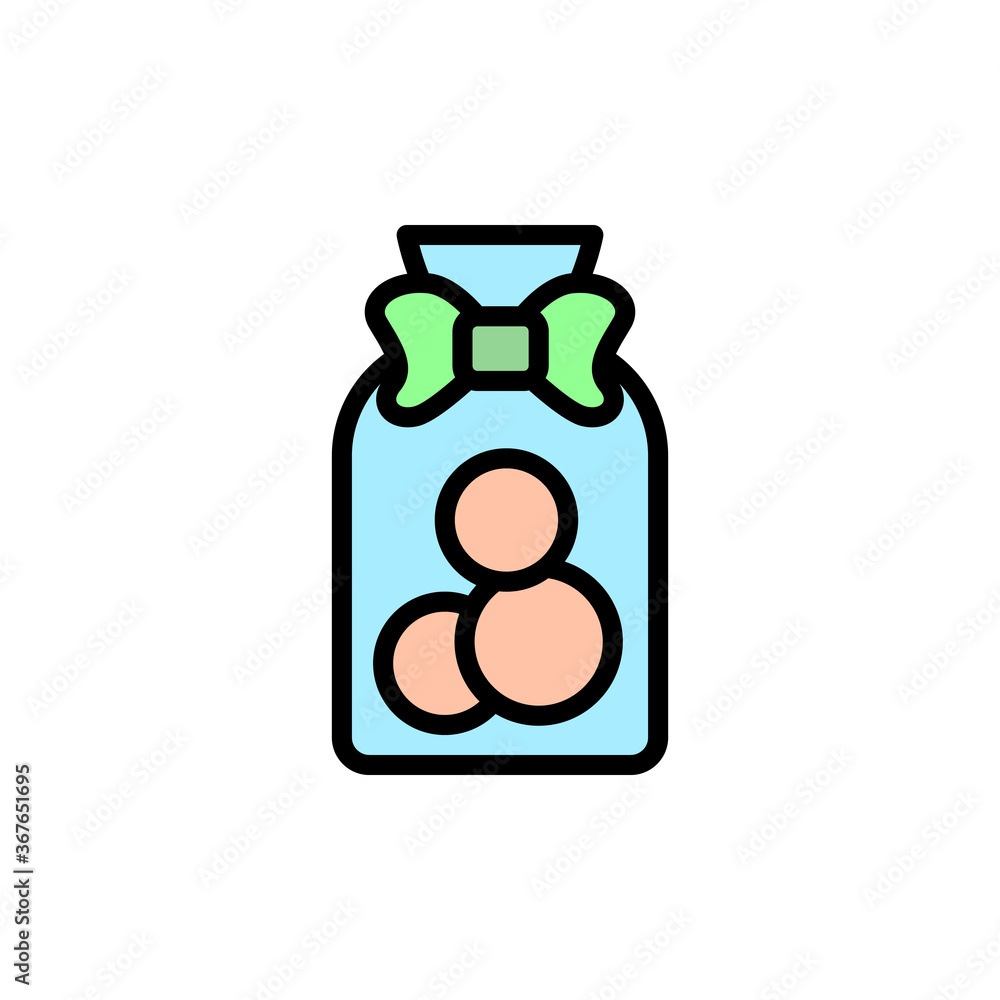 Poster bank, ribbon, cookies icon. simple color with outline vector elements of present icons for ui and ux