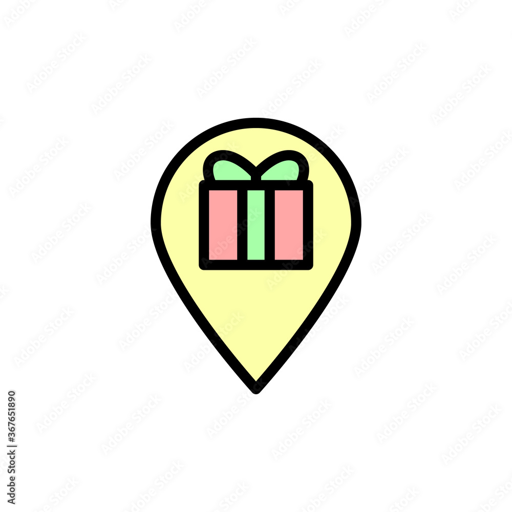 Aufkleber location pin, gift, box icon. simple color with outline vector elements of present icons for ui and 
