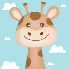 giraffe face on cloud background