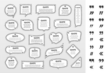 Quote frames textboxes with punctuation marks. Blank template with print information design quotes.