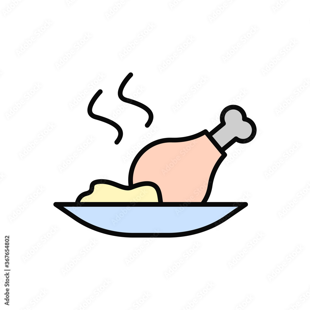 Poster chicken, leg icon. simple color with outline vector elements of public catering icons for ui and ux,
