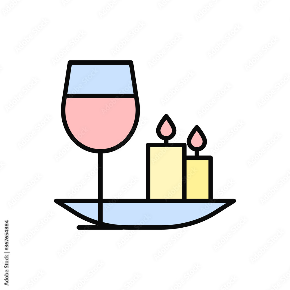 Poster wine, candle, plate icon. simple color with outline vector elements of public catering icons for ui 