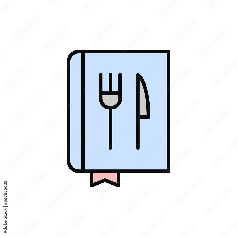 Poster book, fork, knife icon. simple color with outline vector elements of public catering icons for ui an