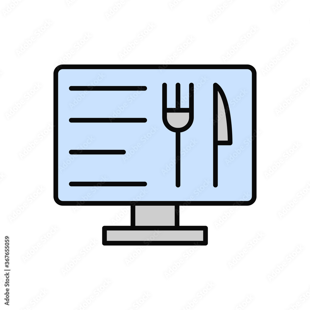 Poster monitor, fork, knife icon. simple color with outline vector elements of public catering icons for ui