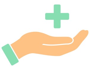 Obraz premium Medical help icon, doctor nurse helping symbol hand holding cross vector logo.