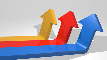 3d rendering three arrows shape on grey background
