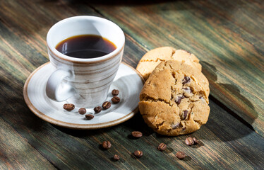 American coffee and chocolate and peanut cookies