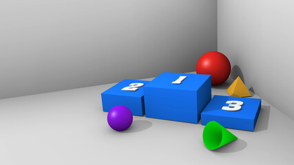 3d rendering simple geometric shape blue box podium