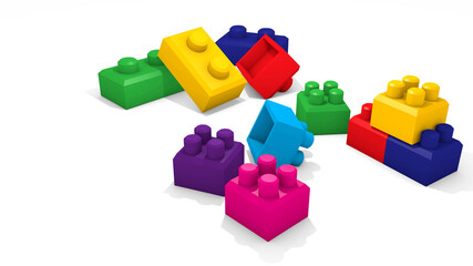 3d rendering blocks toys isolated on white background