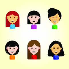 vector smile girl face  set