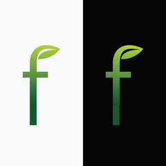 letter F and leaf logo concept design vector template, nature leaf logotype
