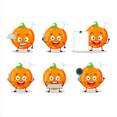 Cartoon character of halloween orange candy with various chef emoticons