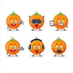 Halloween orange candy cartoon character are playing games with various cute emoticons