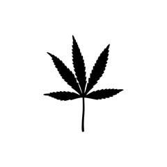 Black Silhouette of a Marijuana Leaf in a Simple Style. Vector illustration of a Medical Cannabis Leaf
