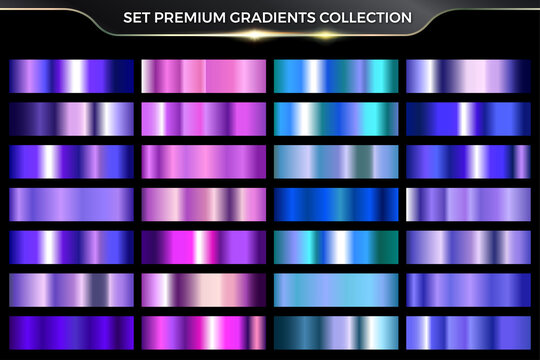 Glossy Neon Shiny Metallic Pink, Purple, Cyan, Blue Gradient Colorful Set Collection