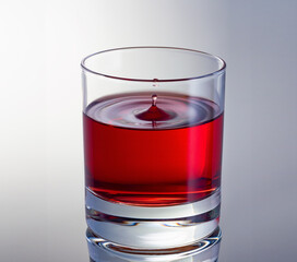 Splash of drop of wine in glass of red wine close up. Fast shot