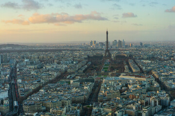 Aerial view of city Paris, the capital in France, at sunset.