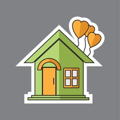 house with heart shaped balloons