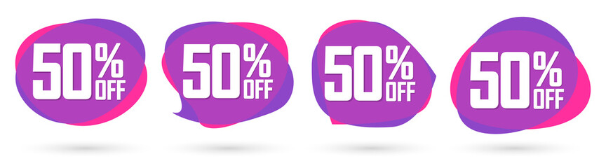 Set Sale 50% off tags, bubble banners design template, app icons, vector illustration