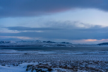 Thingvellir National Park in Iceland at sunrise, in winter time.
