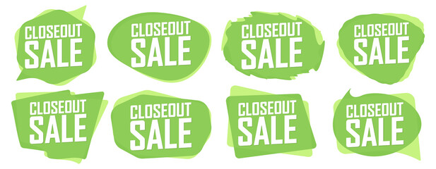 Set Closeout Sale bubble banners design template, discount tags, vector illustration