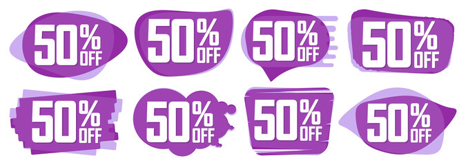 Set Sale 50% off tags, bubble banners design template, app icons, vector illustration