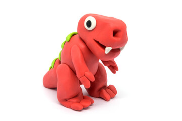Play dough Tyrannosaurus on white background. Handmade clay plasticine