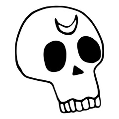 Vector isolated element, anatomy, skull. Hand drawn doodle.