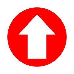 arrow pointing up white in circle red for icon flat isolated on white, circle with up arrow for button interface app, arrow sign of next or download upload concept, arrow simple symbol for direction