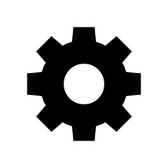 circle cog black for mechanization icon isolated on white, gear symbol for button black icon for progress web, simple circle cog shape for engineering mechanism, machinery industrial technology sign