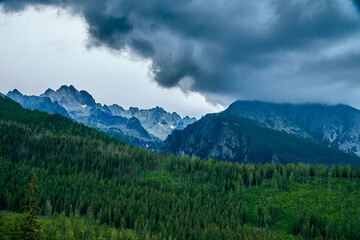 Beautiful panoramic aerial drone view of mountain in National Park High Tatra. northern Slovakia, Europe. Beautiful world.