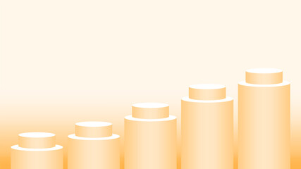 orange pedestal cylinder circle 5 steps for cosmetics showcase, podium circle stage orange soft pastel, platform five steps and advertising copy space, podium round for product display
