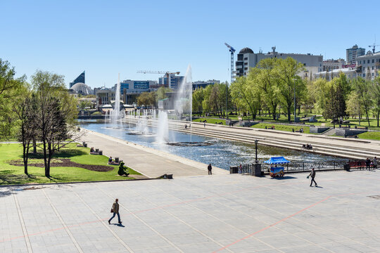 View of Historical Square on Iset River in center of city Yekaterinburg. Russia