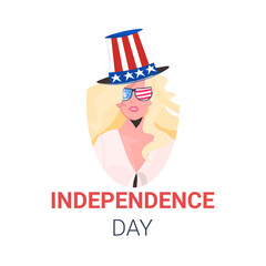 woman in festive hat with usa flag celebrating 4th of july american independence day celebration concept portrait vector illustration