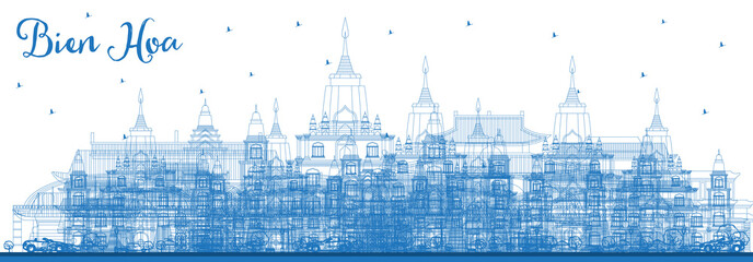 Outline Bien Hoa Vietnam City Skyline with Blue Buildings.