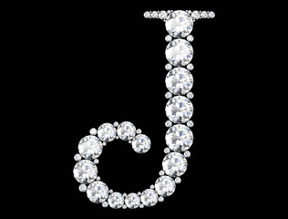 Diamond letters with gemstones isolated on black. 3D rendering