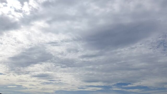 ゆっくりとした動きです。灰色の雲が、少しの青空を覆っています。不安定な空です。背景素材