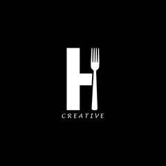 Fork concept simple flat H letter logo design