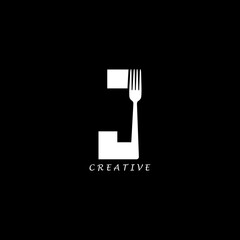 Fork concept simple flat J letter logo design