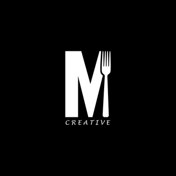 Fork concept simple flat M  letter logo design