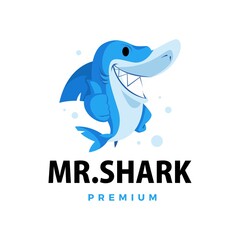 shark thumb up mascot character logo vector icon illustration