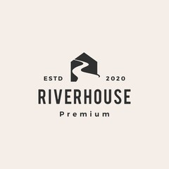 road river house hipster vintage logo vector icon illustration