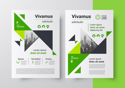 Flyer brochure design template triangles green cover