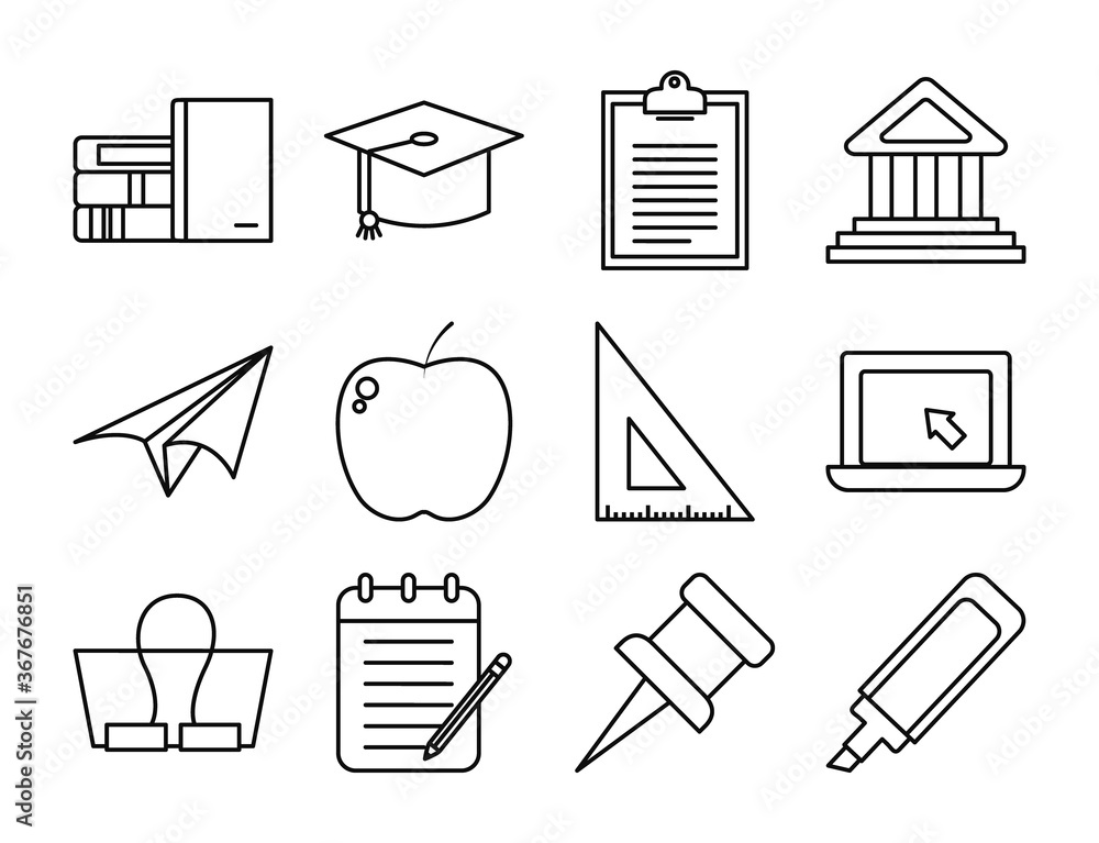Poster school line style icon set vector design